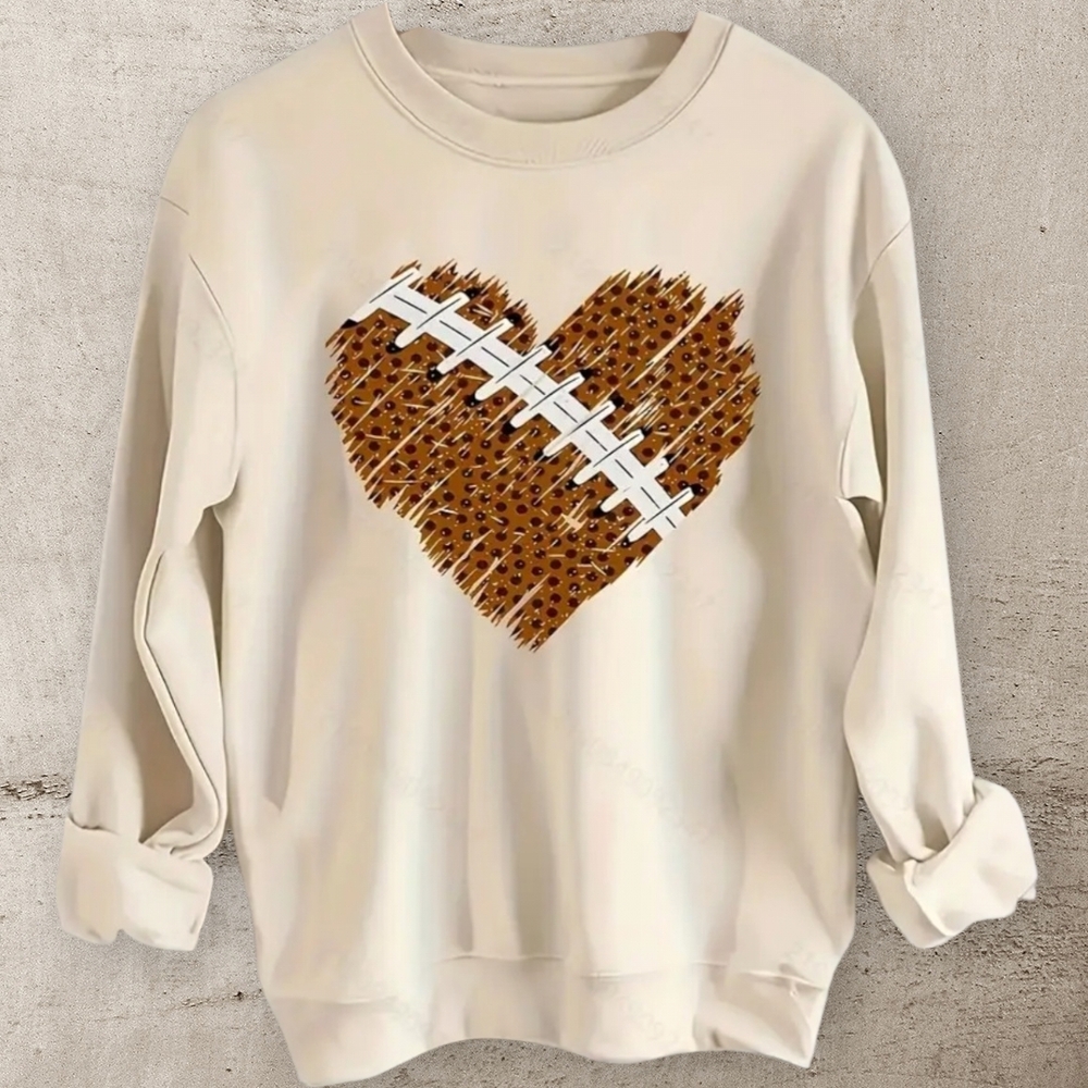 Leopard Football Heart Graphic Sweatshirt - Cream